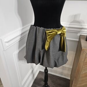 Zara Gray Bubble Mini Skirt with Ruched Tie Front Large NWT